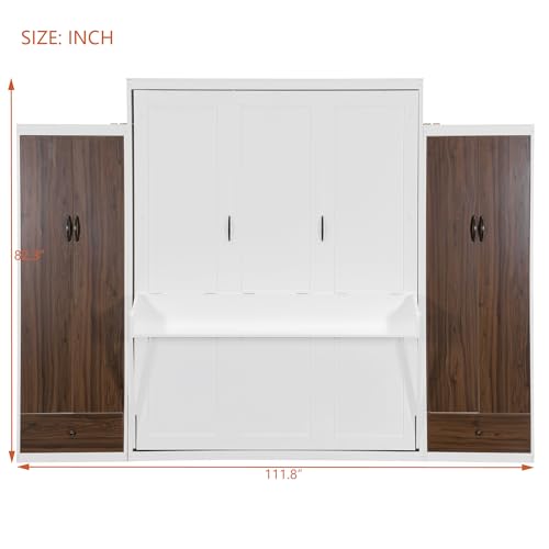 Queen Size Murphy Bed Wall Bed with Desk and Closet,Drawers and Shelves,for Small Spaces Studio Study Office Guest Room Use (Gray#Desk, Queen)