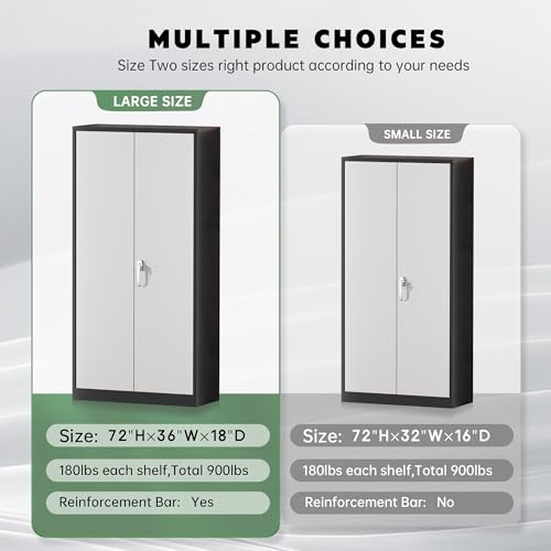 Greenvelly Steel SnapIt Storage Cabinet 72" Locking Metal Garage Storage Cabinet with 4 Adjustable Shelves, 2 Doors and Lock for File, Office, Garage