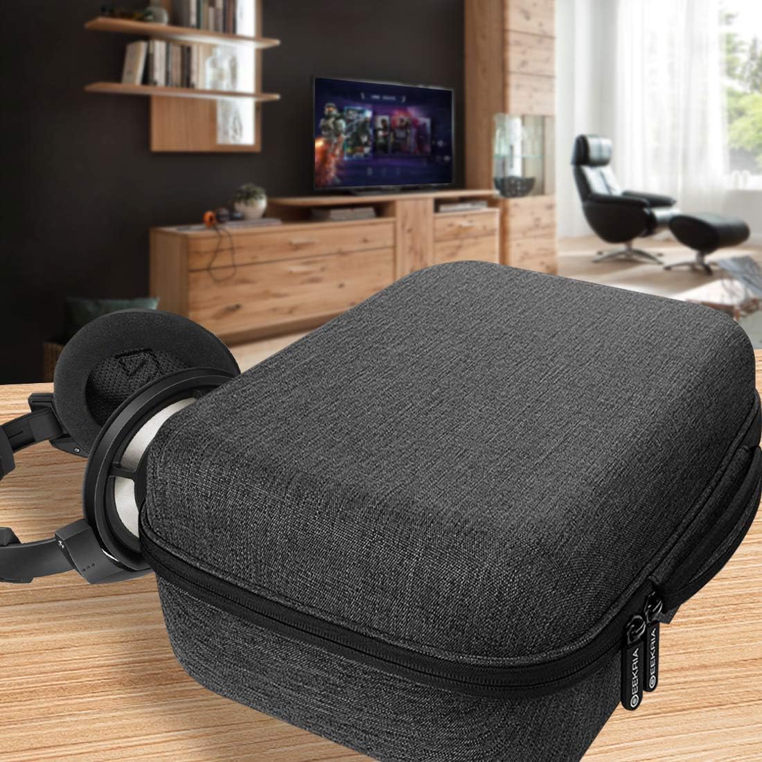 Geekria UltraShell Case for Large-Sized Over-Ear Headphones, Replacement Protective Hard Shell Travel Carrying Bag with Cable Storage