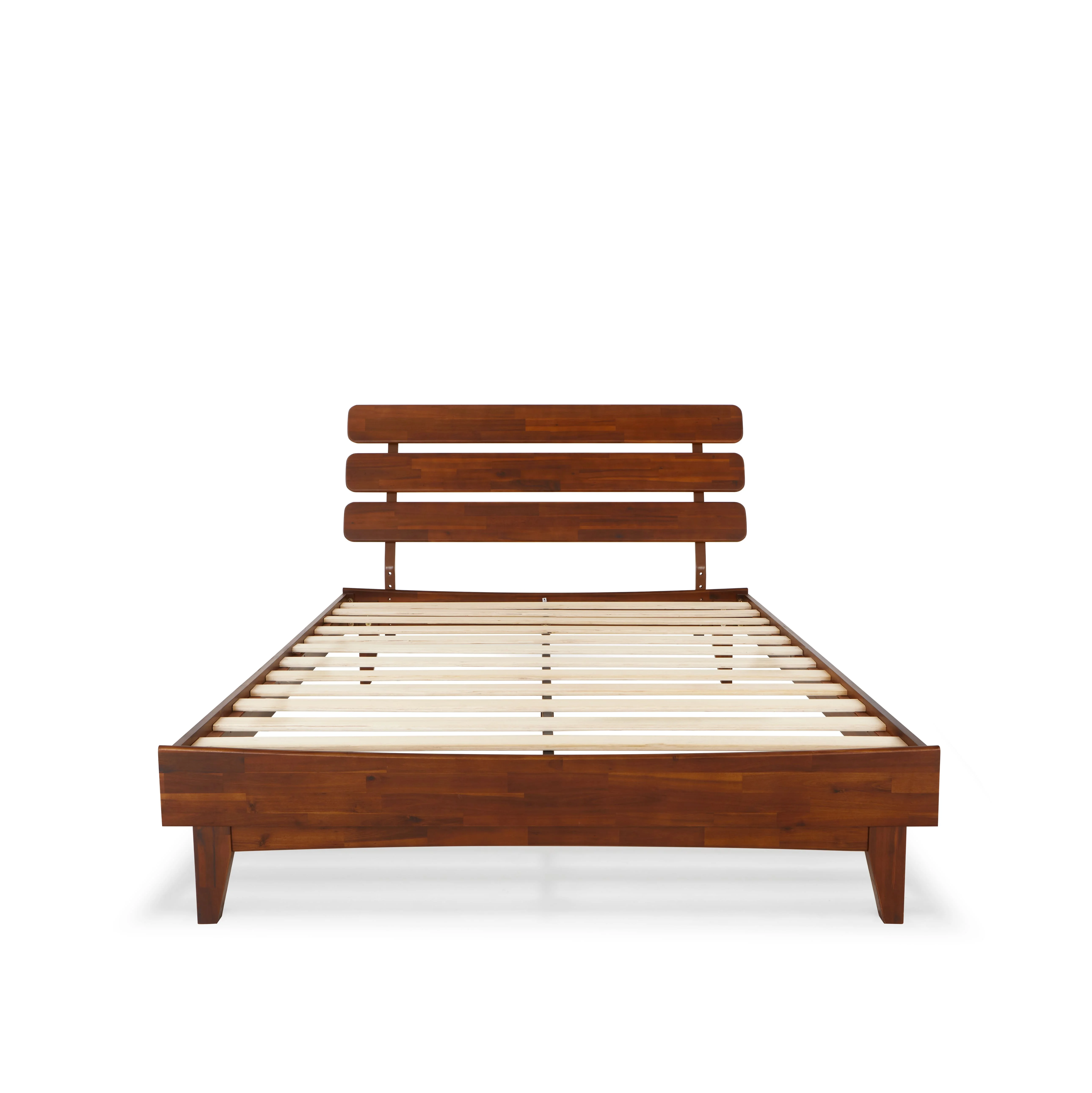 BME Dalen 45" Bed Frame Queen, Adjustable Headboard, Mid-Century, Solid Wood, Dark Choco