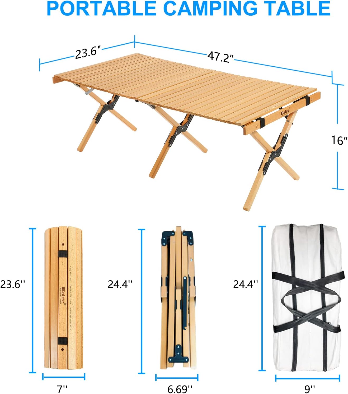 4ft Low Picnic Table Foldable, Balee Low Height Portable Wooden Beach Table, Indoor & Outdoor Picnic Table with A Carry Bag for Camping, Beach, Patio