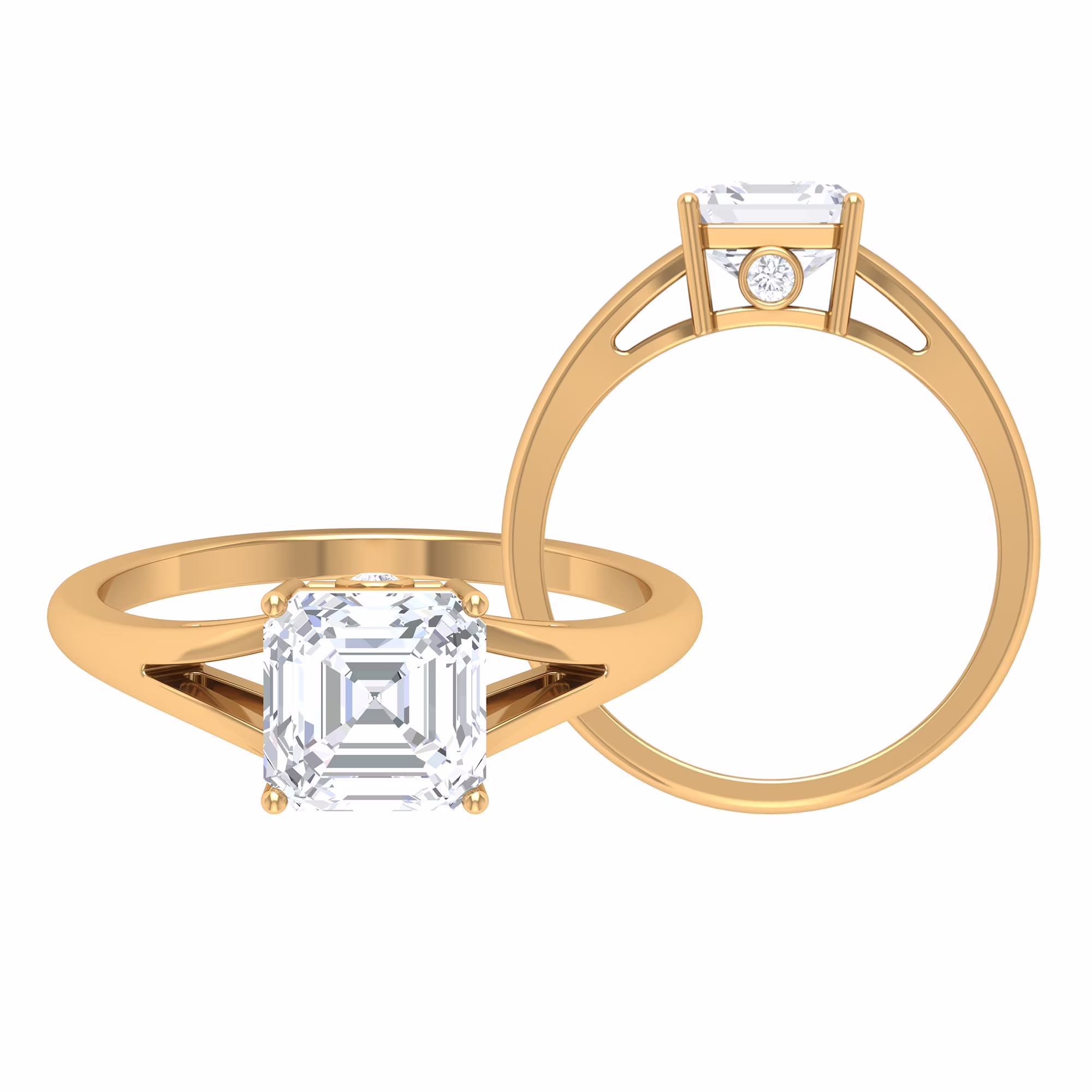 2.25 CT Moissanite Solitaire Ring for Women, 7 MM Asscher Cut Moissanite Engagement Ring, Certified Moissanite Gold Ring with Split Shank