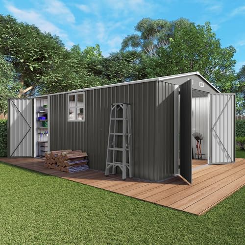 10x12x6.7FT Outdoor Storage Shed, Galvanized Steel Garden Shed with Lockable Door & Window, Waterproof Metal Tool Storage for Garden, Backyard, Patio