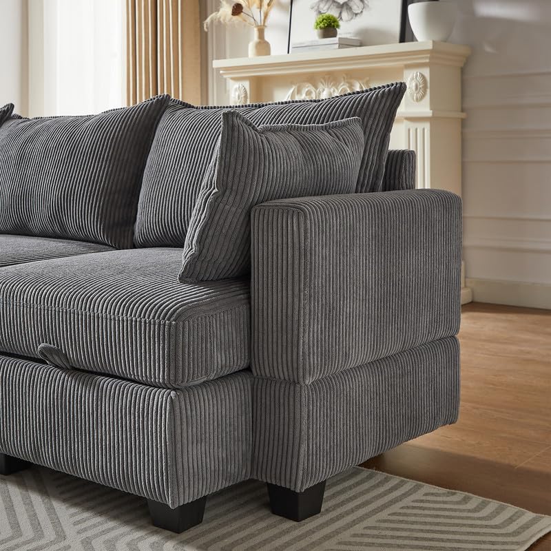 U Shaped Modular Sectional Sofa Couch, Corner Sofa with 4pcs Waist Pillows, Chaise Lounge, Terrycloth Fabric Sofa