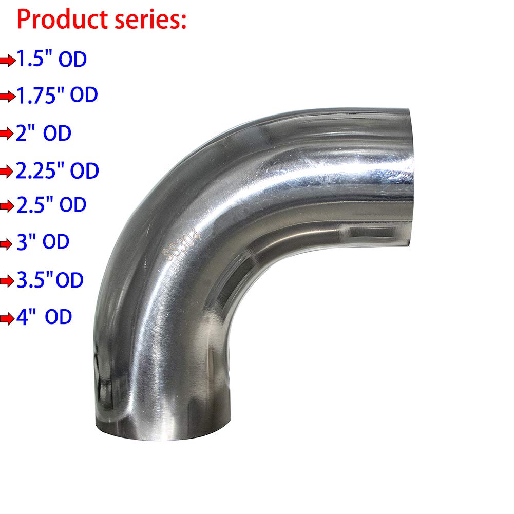 Stainless 4" 90 Degree Mandrel Bend Elbow - 14GA/.078" Wall - 1.5" Leg - SS304 Stainless Steel Exhaust Elbow Piping for Car Exhaust Pipe Modified