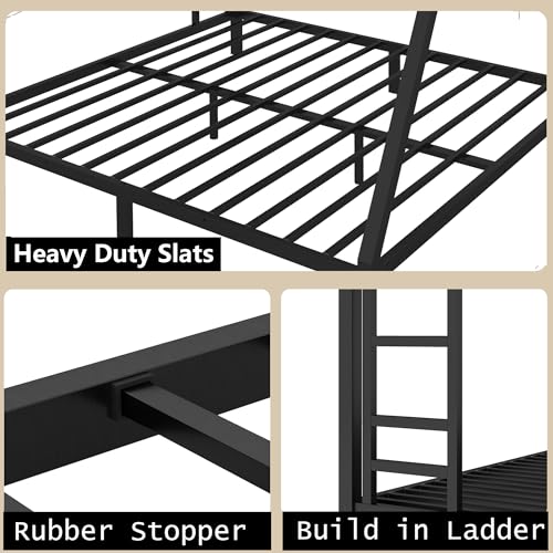 Heavy Duty Bunk Bed Frame with Ladder, Twin XL Over Twin XL Bunk Beds with Safety Guardrails, Adults Bunk Beds with Noise-Reducing Rubber Stoppers