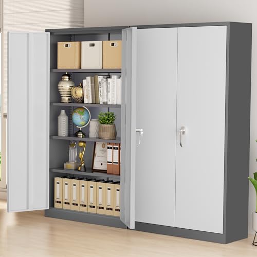 Greenvelly Metal Storage Cabinet, 72" Black Locking Storage Cabinets with Doors and 4 Shelves, Metal Cabinet for Garage Home Office, Classroom