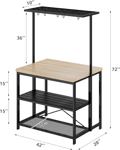Kitchen Island with Storage, Bakers Rack with Power Outlet, Island Table for Kitchen,3 Tier Microwave Stand Oven Shelf,Large Coffee Bar Table