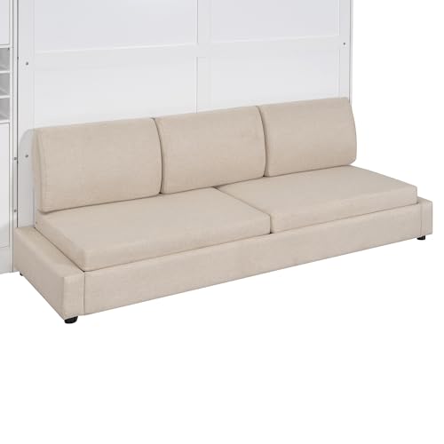 Queen Size Murphy Bed with Sofa, Shelves, USB & Light, Can be Folded Wall Bed and Tall Cabinet with Glass Doors& Wine Rack