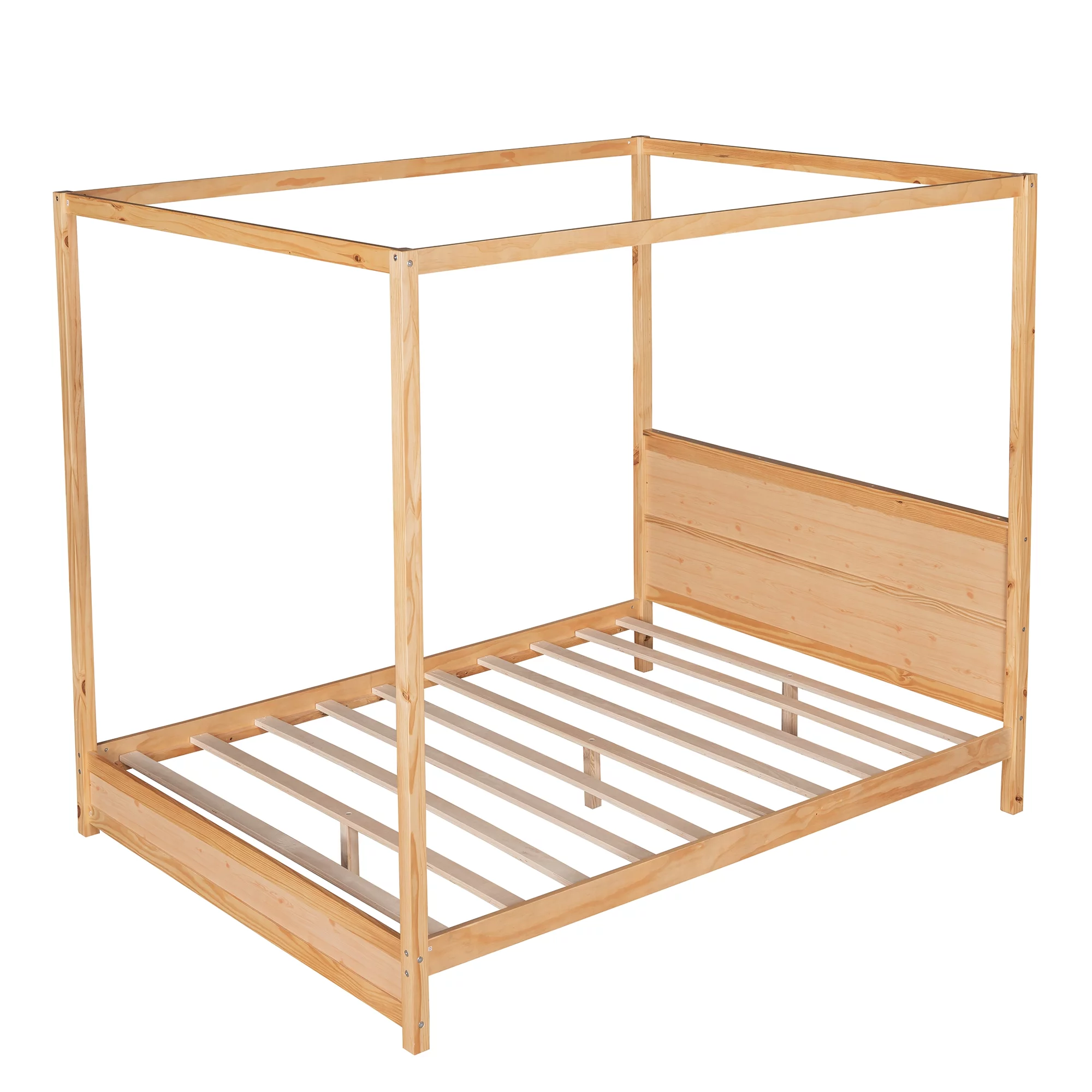 EUROCO Wood Queen Size Canopy Platform Bed with Headboard for Bedroom, Natural