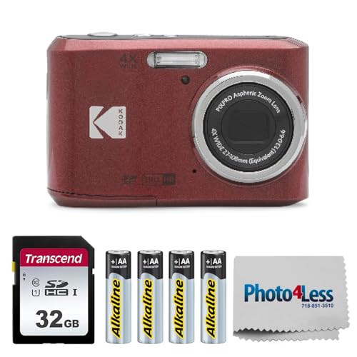 KODAK PIXPRO FZ45 16MP Digital Camera with 4X Optical Zoom 27mm Wide Angle and 2.7" LCD Screen Bundle with 32GB SD Memory Card, AA Batteries (4 Pack)