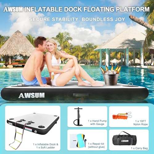 AWSUM Inflatable Floating Dock Air Dock Platform Floating Island Raft with None-Slip Surface for Pool Beach Ocean