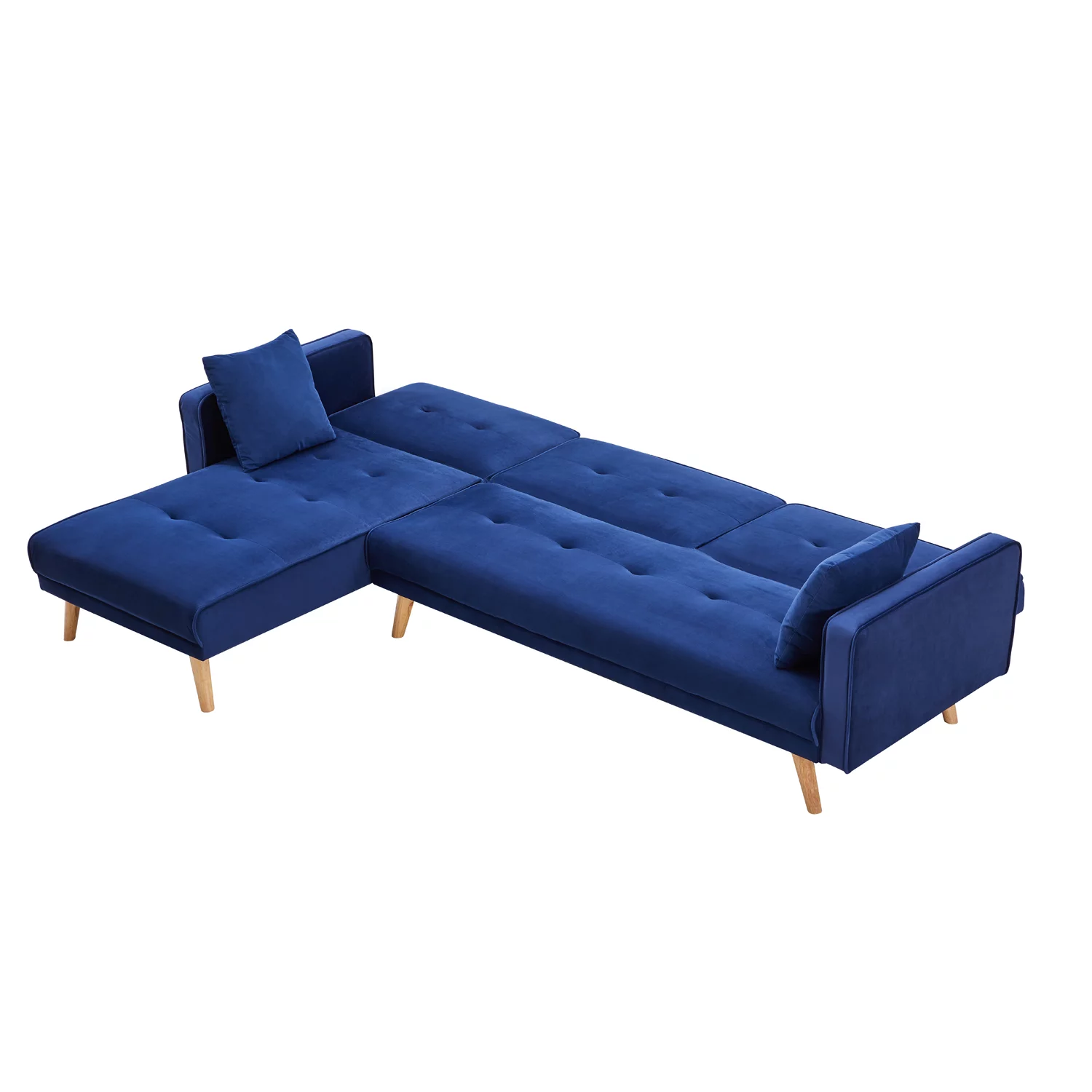 Royard Oaktree Velvet Sectional Sofa Bed L-Shaped Folding Sofa with Chaise Convertible Daybed Sleeper Couch for Living Room Apartment Small Space,Blue