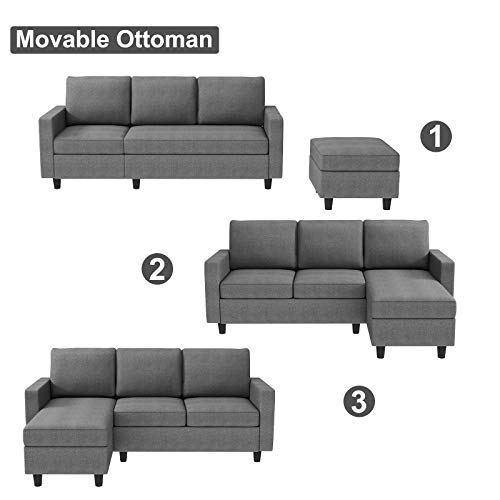 HONBAY Convertible Sectional Sofa, L Shaped Couch with Reversible Chaise for Small Space, Black