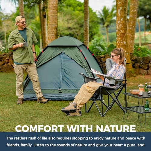 KingCamp Oversized Camping Folding Chair, Heavy Duty 450 LBS with Lumbar Support, Padded Outdoor Chair with Cup Holder