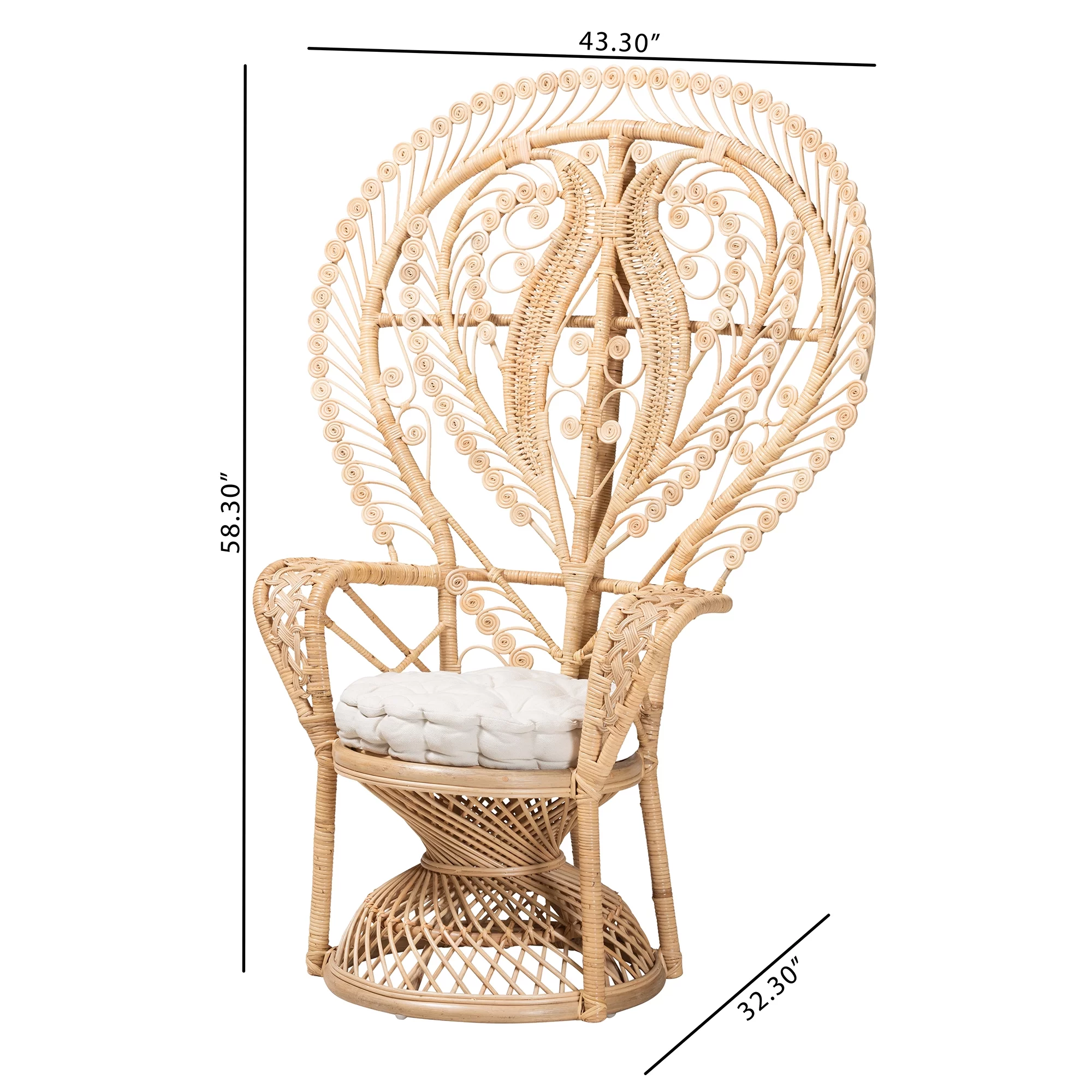 bali & pari Fedra Rattan BOHO Peacock Chair, Natural Brown