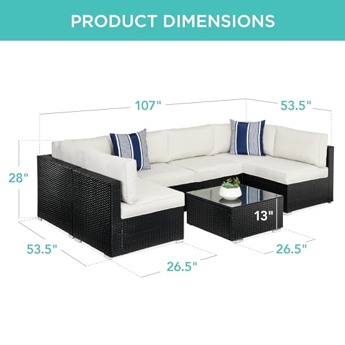 Best Choice Products 7-Piece Modular Outdoor Sectional Wicker Patio Conversation Set w/ 2 Pillows, Coffee Table, Cover Included - Gray/Navy