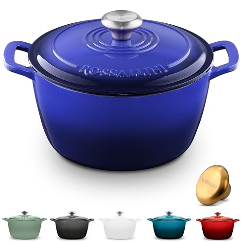 Signature Enameled Cast Iron Dutch Oven, Non-Stick Serving Pot with Tight Fitting Lid for Perfect Roasting, Baking, Sauteing