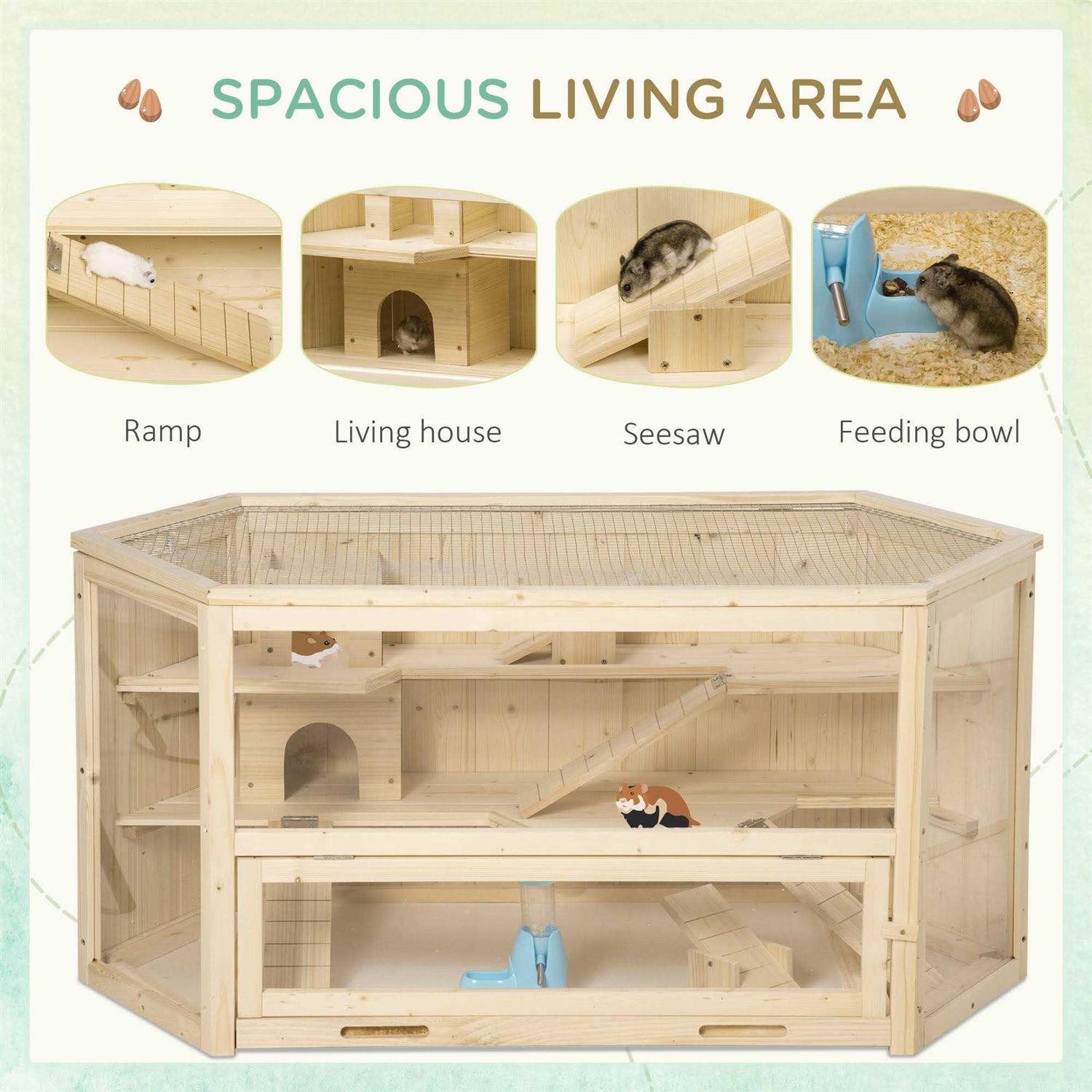 PawHut 3 Tier Wooden Large Hamster Cage Small Animal House with Slide and Activity Center - Pet Supplies online store