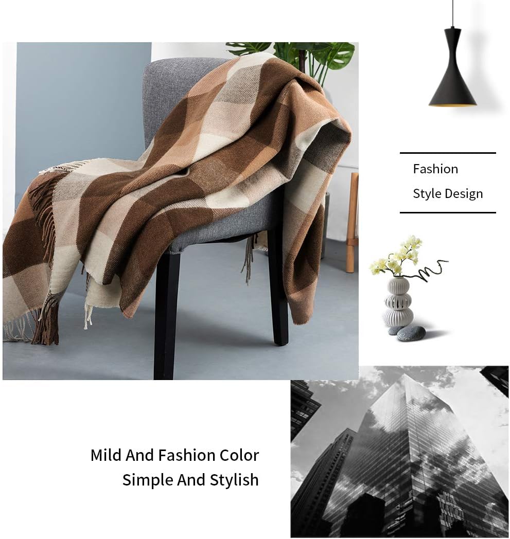 Farridoro Wool Throw Blankets 51Inches with 67Inches Decorative Fringe All Season Use Throw Blankets for Bed Sofa Couch Camping Chair Outdoor