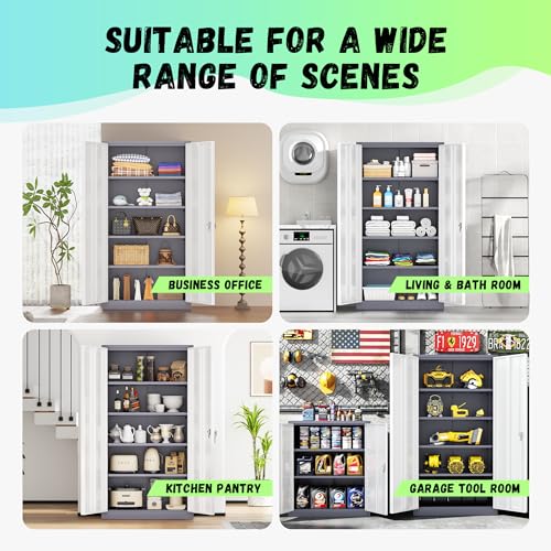 INTERGREAT Metal Storage Cabinets 72” Black Garage Steel Storage Cabinet with Doors and Shelves, Metal Tool Cabinet