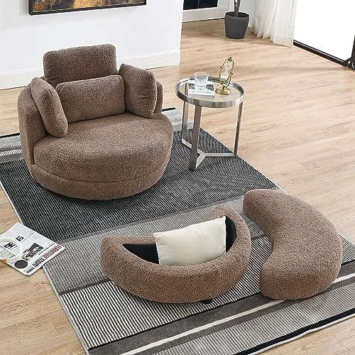 51.5-Inch Oversized Swivel Accent Barrel Chair with Storage Ottoman ,Button Decor and 4 Pillows