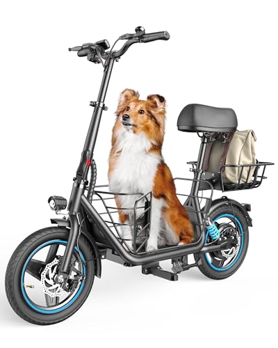 Gyroor Adults Electric Scooter with Large Middle Basket, 550W Motor 18.6 MPH 20 Mile Distance, Foldable E-Scooter with seat for Pets & Cargo