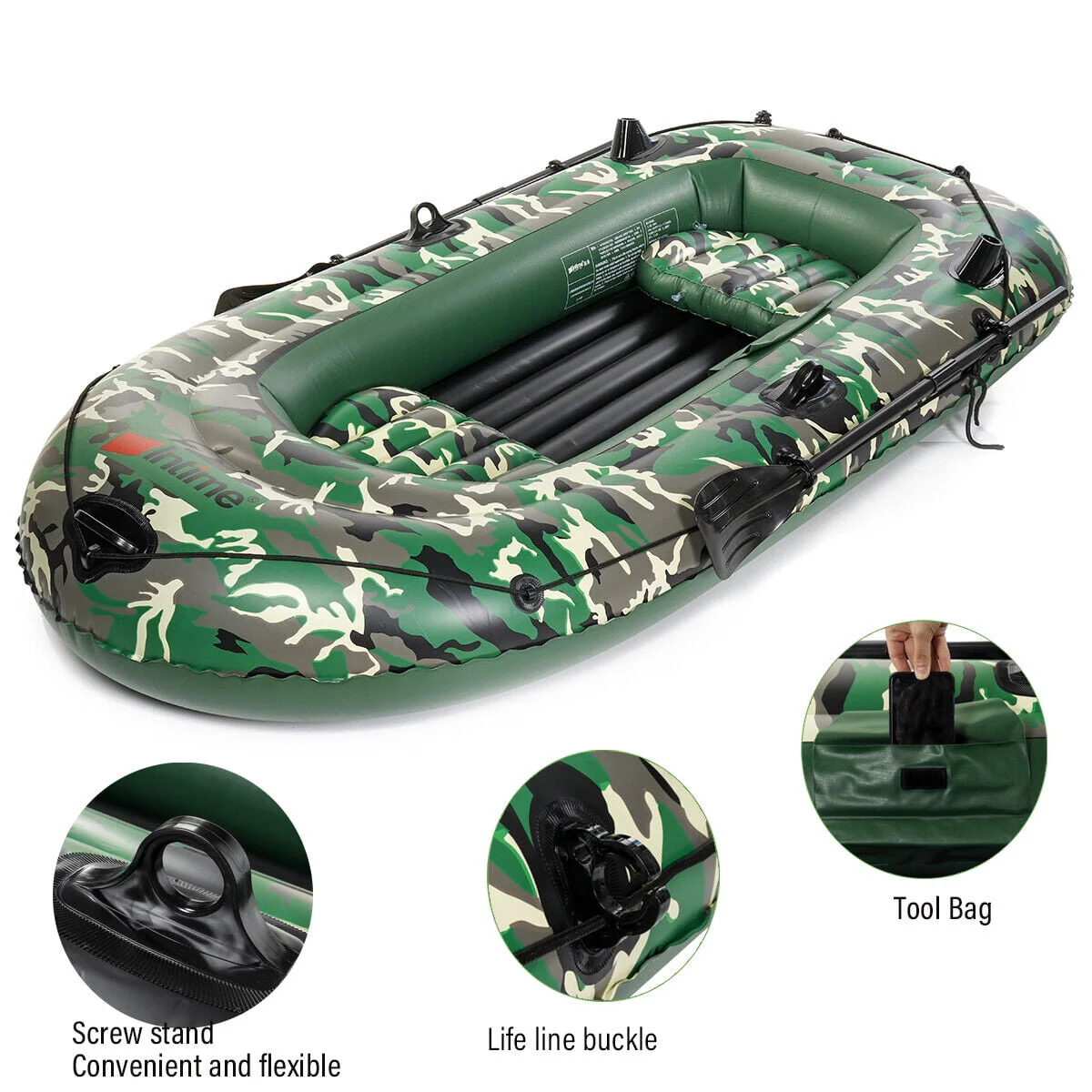 Inflatable Fishing Rowing Boat 3-Person PVC Dinghy Kayak Raft With Paddle Oars USA