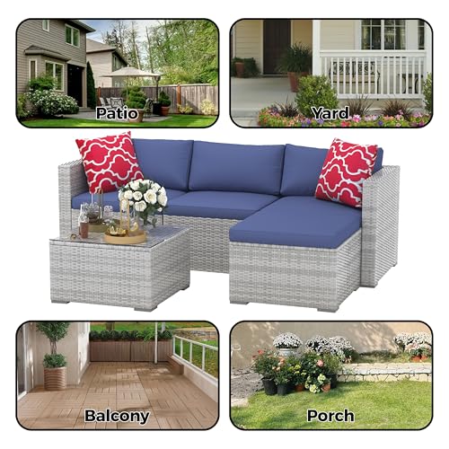 6 Piece Outdoor Patio Furniture Set with Coffee Table, Rattan Deck Conversation Sofa Set