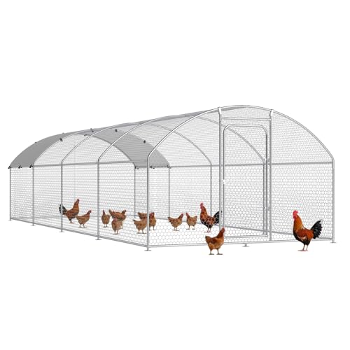 Chicken Coop Large Metal Chicken Run Poultry Cage with Water-Resident and Anti-UV Cover for Duck Rabbit House Outdoor Walk-in Chicken Pen for Yard