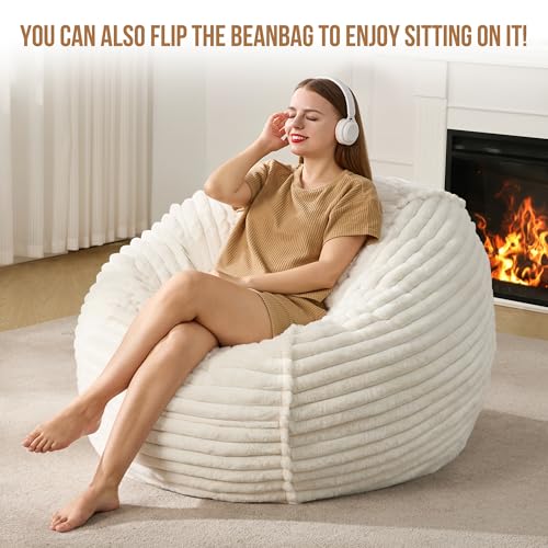 Hobestluk 5ft Bean Bag Chairs for Adults Large Beanbag Chair with Stripe Plush Cover Big Bean Bag Chair for Living Room Bedroom Dorm Office -Black