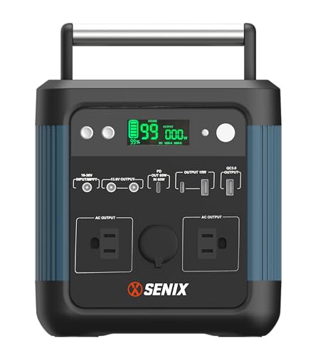 SENIX Portable Power Station 518Wh Lithium Battery, 2 120V 600W (1200W Peak) Pure Sine Wave AC Outlets, USB-A/C/Quick Charge Ports, Car Charger