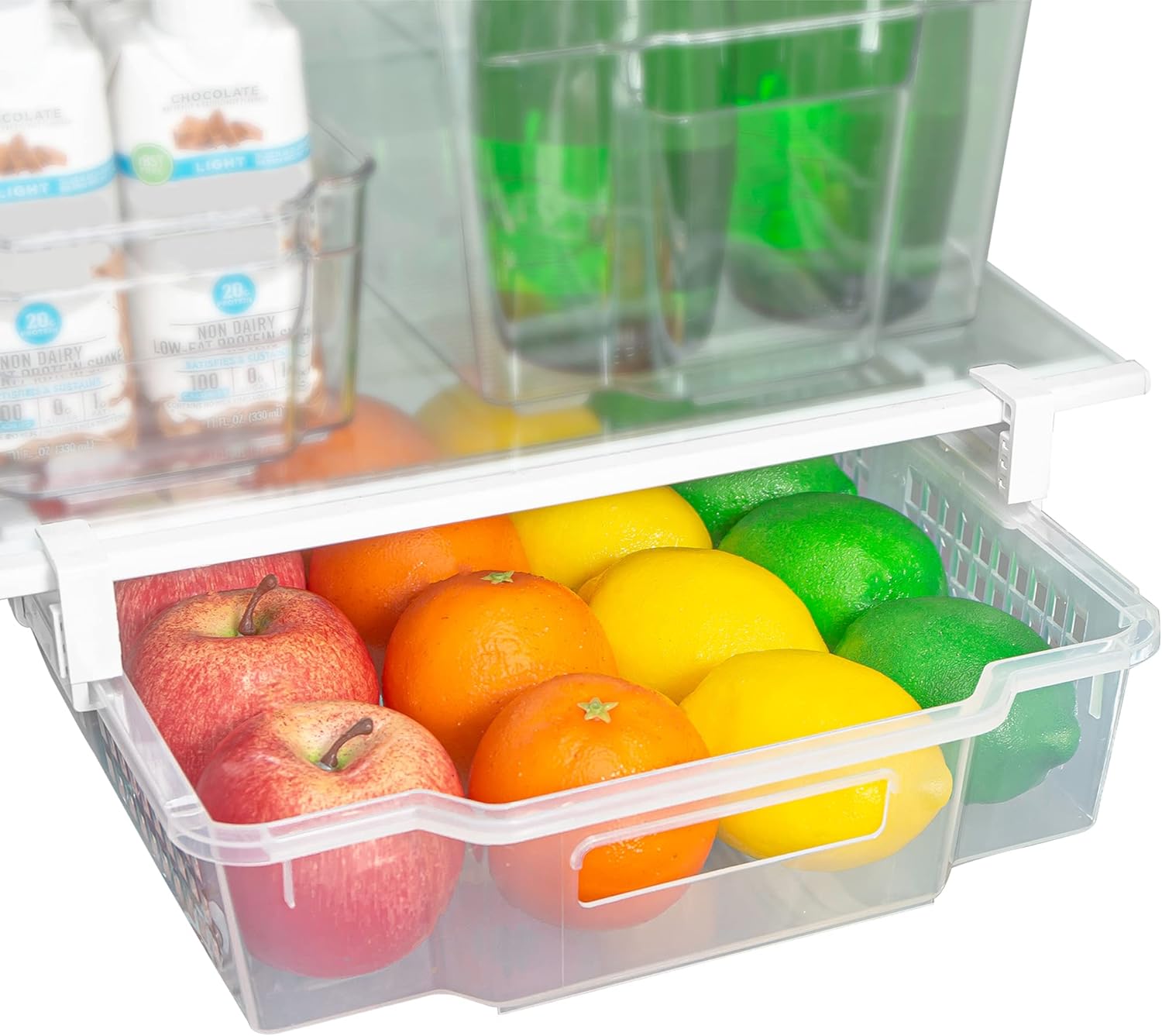 Smart Design Adjustable Pull Out Refrigerator Drawer - Extra Large, Set of 2 - BPA Free - Holds 20 lbs - Extendable Sliding Fridge Bin, Freezer