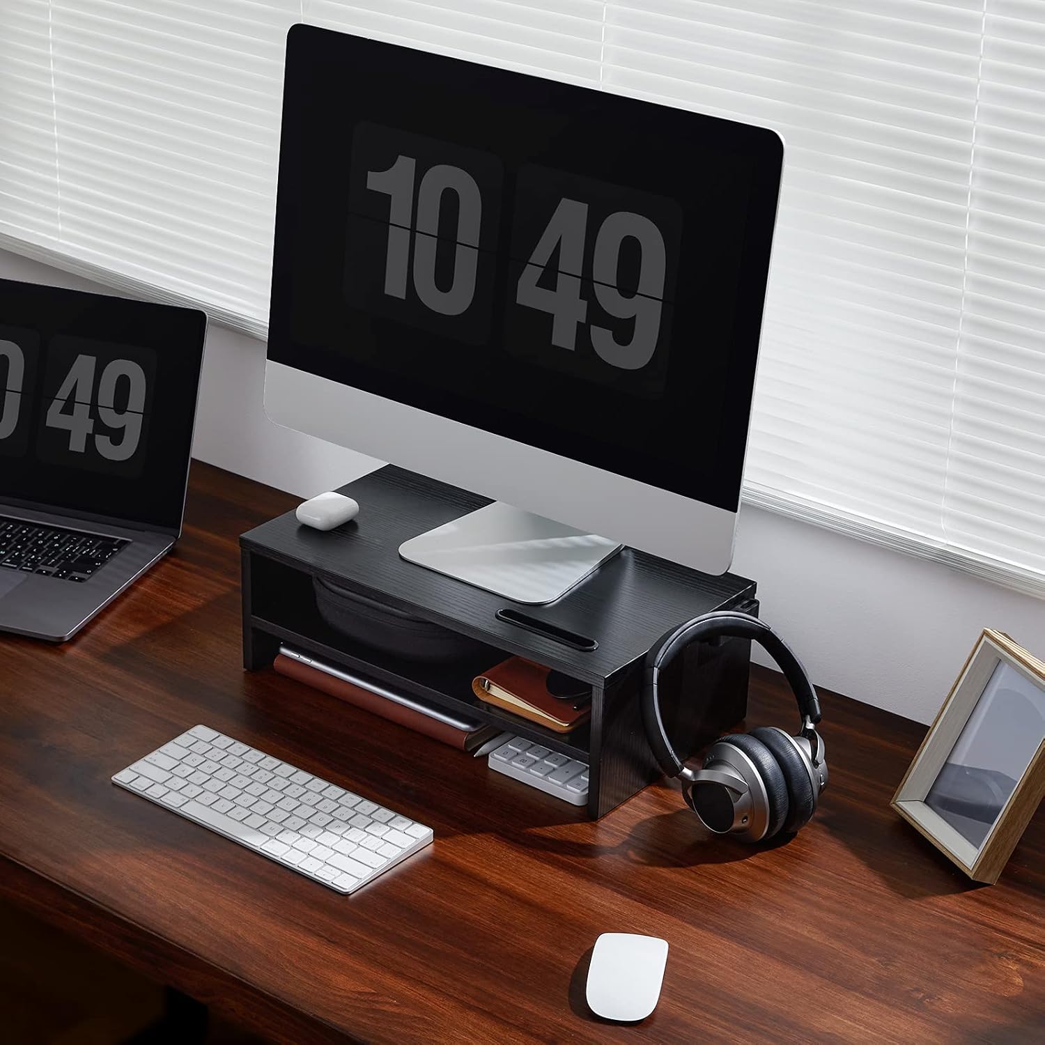 LORYERGO Monitor Stand, 2 Tier Computer Stand, Monitor Stand Riser with Cellphone Holder & Storage Space