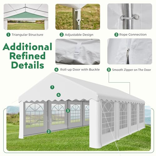 EROMMY 20x50FT White Party Tent, Heavy Duty Outdoor Event Canopy with Removable Sidewalls, Roll-Up Doors and Storage Bags