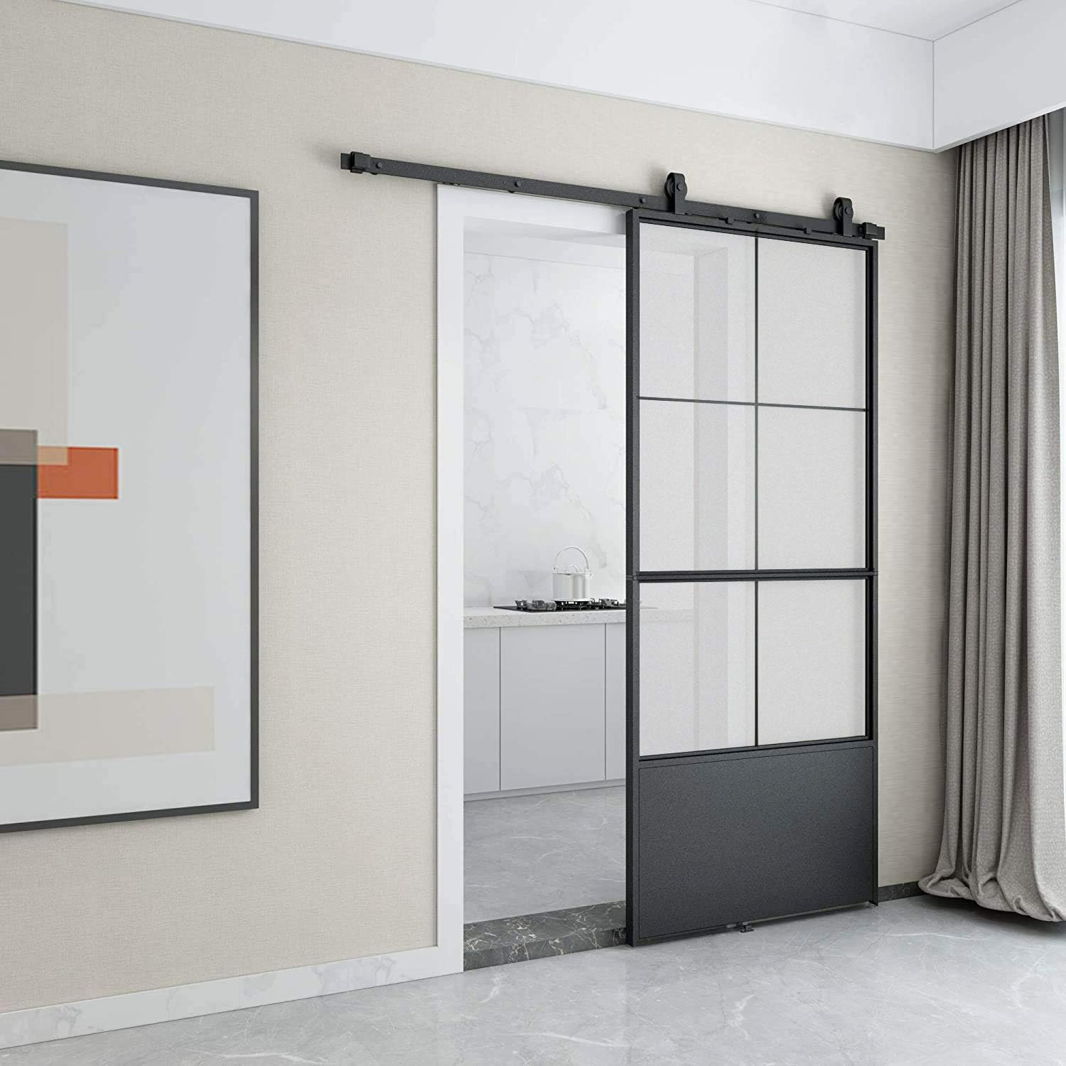 JUBEST 36in x 84in Glass Sliding Barn Door, Modern French Door