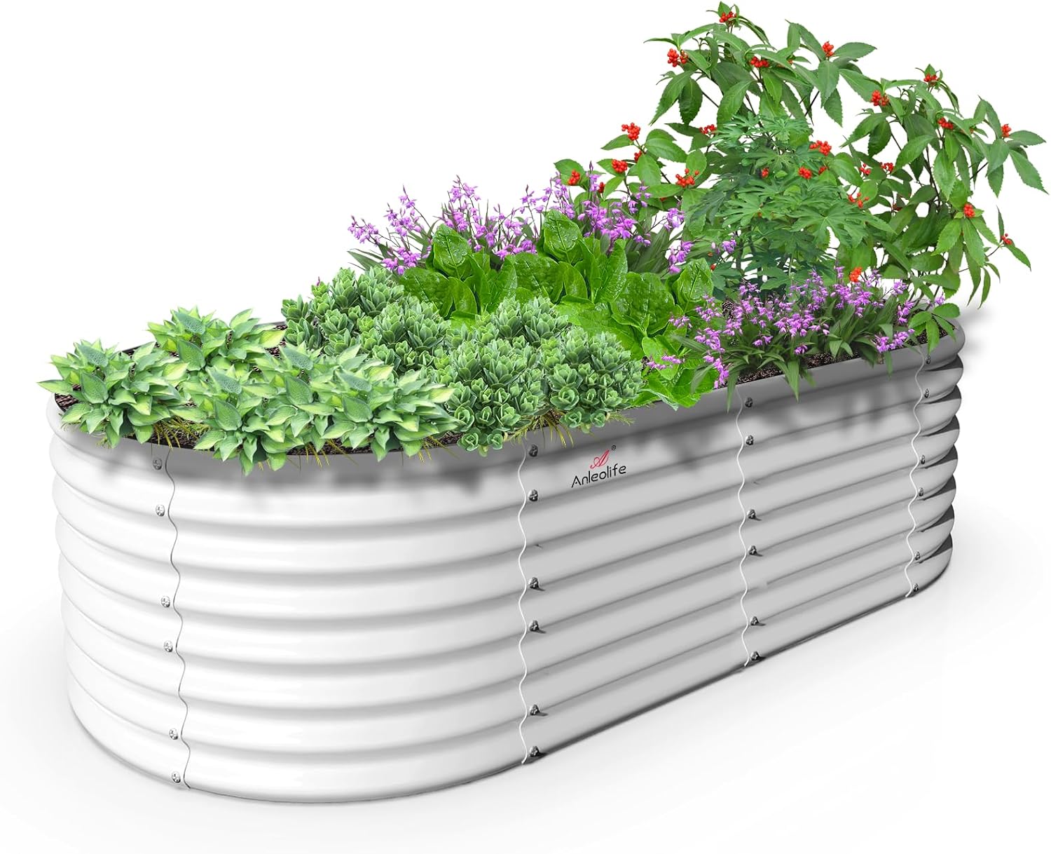 A ANLEOLIFE 8X4X2 ft Galvanized Raised Garden Beds Outdoor, Oval Large Metal Deep Root Planter Box for Planting Vegetables Flowers Herb