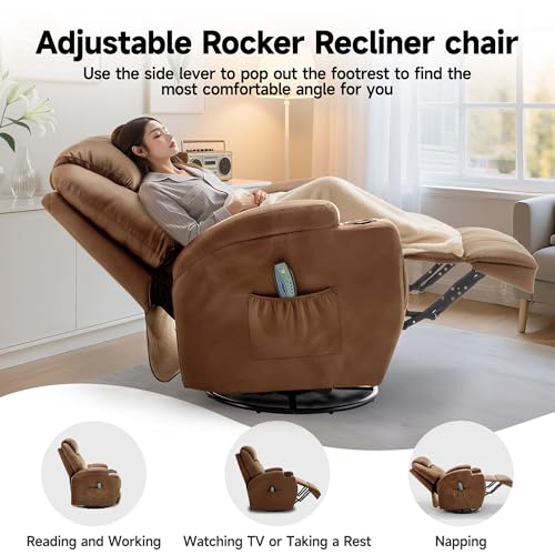 Recliner Chair, Rocking Chair with Massage and Heat, 360° Swivel Recliner Chairs for Adults
