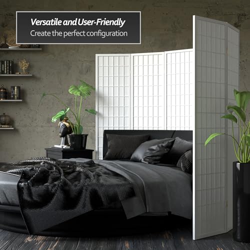 Red Lantern 6 ft. Tall Window Pane Shoji Screen-Natural-4 Panels Room Divider