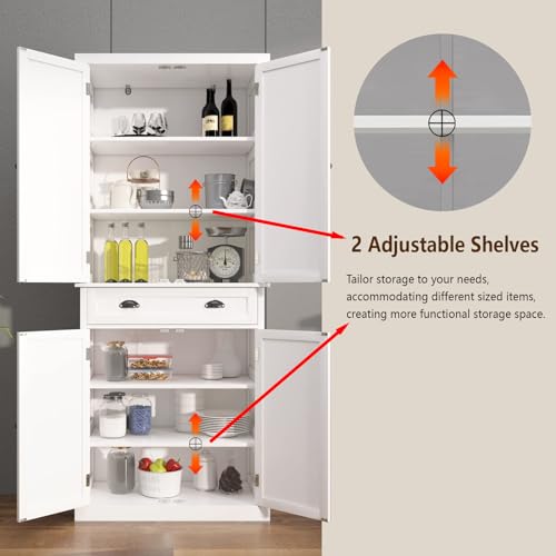 72" Kitchen Pantry Storage Cabinet Kitchen Cupboard with 4 Doors (2Doors with Racks),1 Drawer