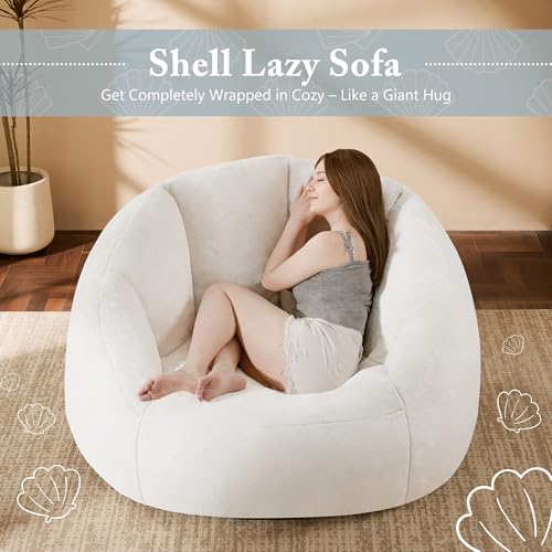 Giant Bean Bag Chair for Adults - Comfy Plush Round Shell Soft Accent Chair, Oversized Cozy Lounge Floor Sofa Reading Chair