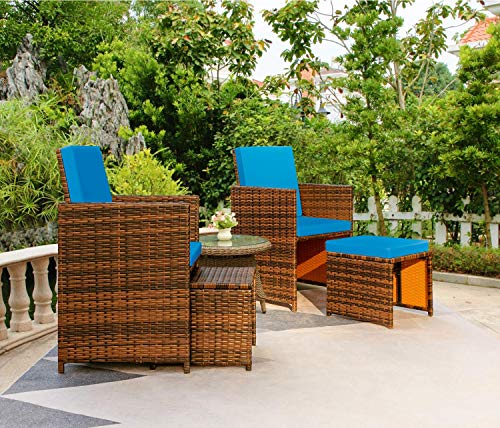 Devoko 9 Pieces Patio Dining Sets Outdoor Space Saving Rattan Chairs with Glass Table Patio Furniture Sets Cushioned Seating and Back Sectional