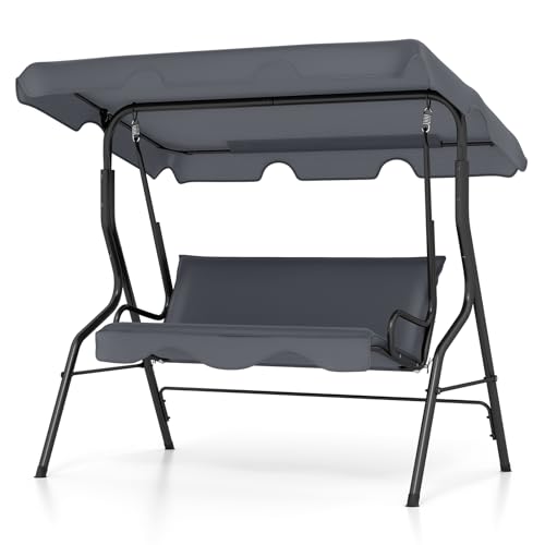 Tangkula 3 Person Porch Swing, Patio with Removable Cushion & Powder-Coated Steel Frame, Outdoor Swing with Canopy for Porch, Backyard, Garden