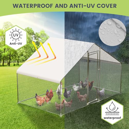 Large Metal Chicken Coop, Large Chicken Pen, Chicken Runs for Yard with Waterproof and Anti-UV Cover, Duck Rabbit House Outdoor (9.8'