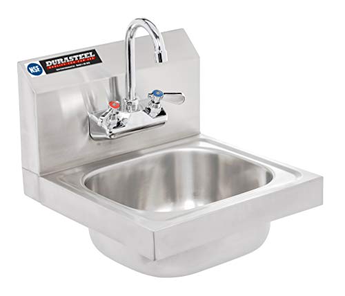 DuraSteel Stainless Steel Sink - Commercial Wall Mount Kitchen Sink - Small Hand Sink Wash Basin - With Sink Strainer and Faucet - For Laundry