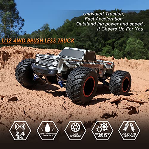 HAIBOXING 1/12 Scale Brushless RC Cars 903A, 4X4 Off-Road RC Monster Truck with Fast Remote Control of 55KM/H Top Speed