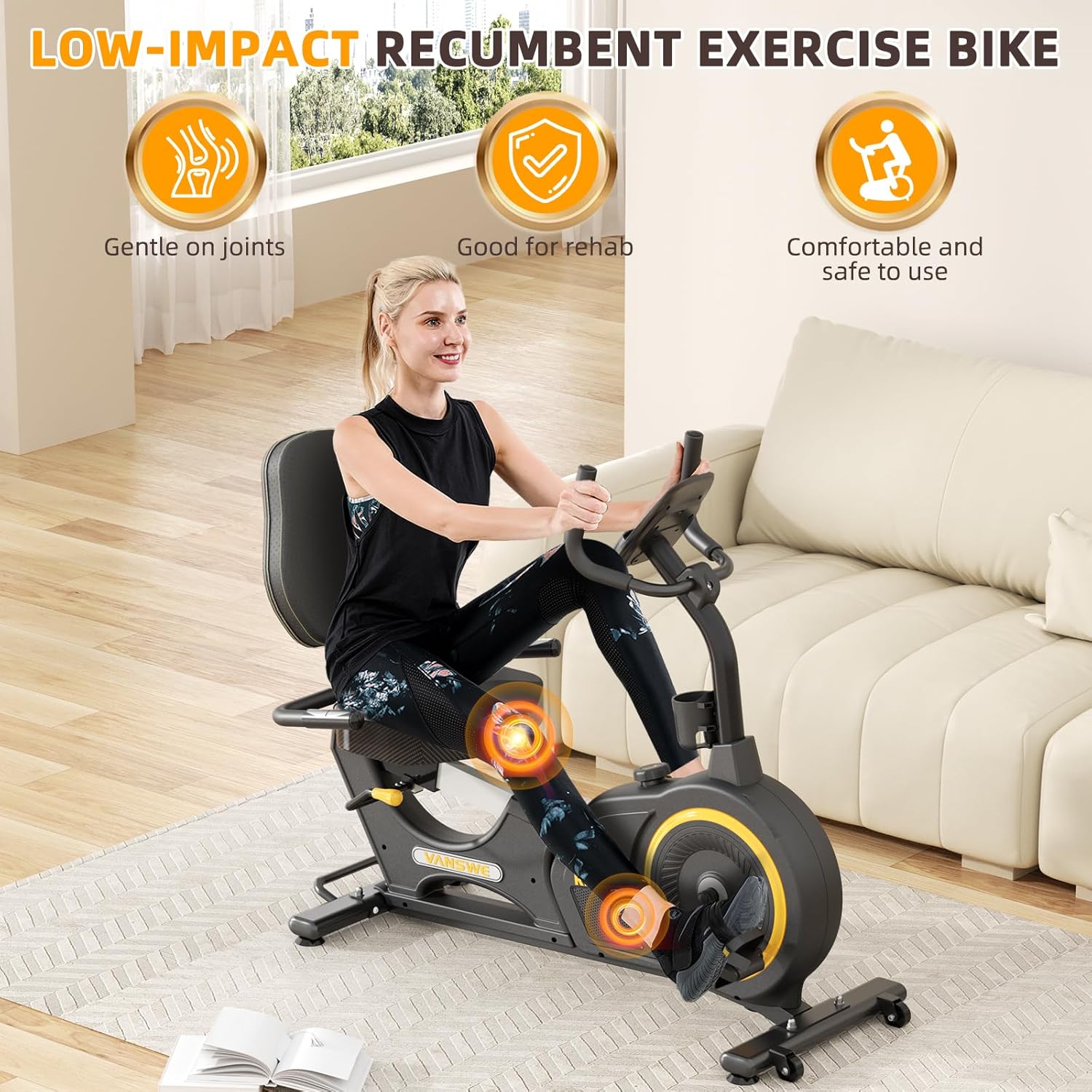 VANSWE Recumbent Exercise Bike, Recumbent Stationary Bikes for Home 400 LBS Weight Capacity