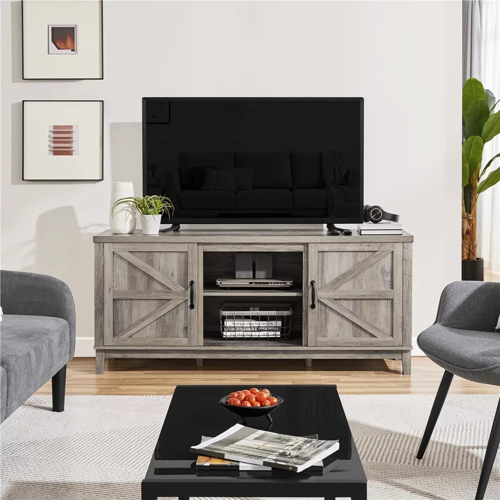 Alden Design Farmhouse Storage TV Stand for TVs up to 65", Gray