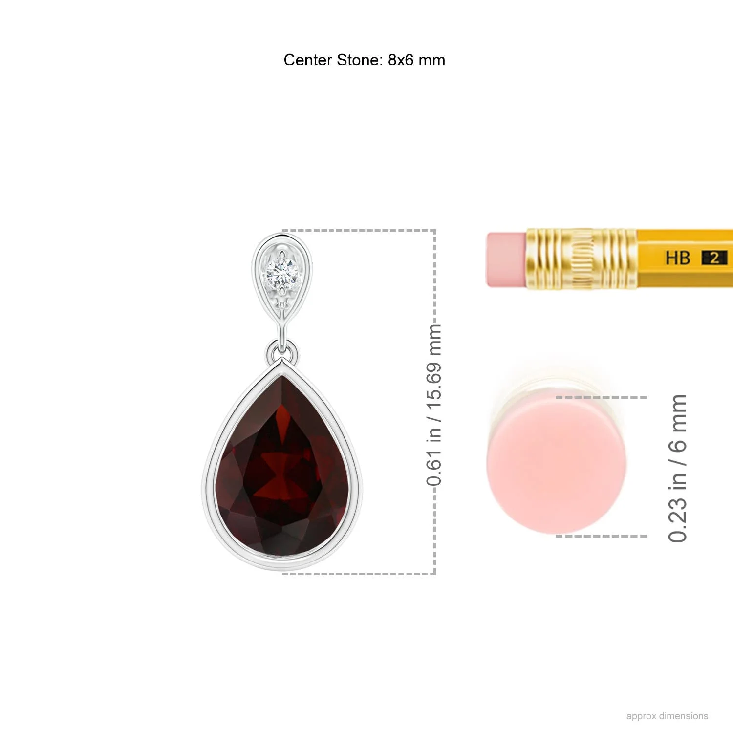 Angara Natural 8x6mm Garnet Dangle Drop Pendant Necklace in Sterling Silver for Women