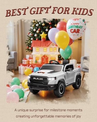 12V Licensed Ram 1500 Ride on Toy for Kids, Toddler Ride on Pickup Truck with Parent Remote Control, Electric Car for Kids with Truck Bed Storage